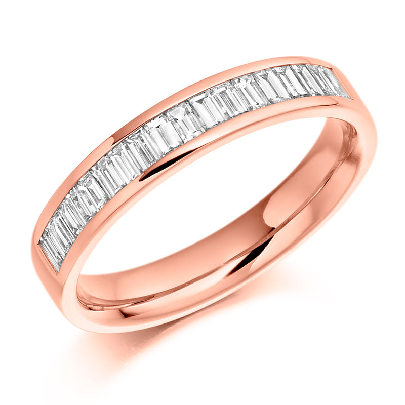 Ladies 18ct Rose Gold Half Set Baguette 0.56ct Diamond 3.5mm Eternity Ring