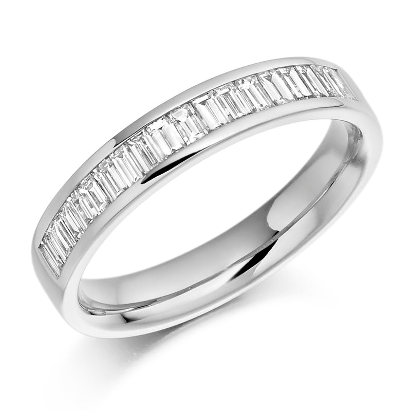 Ladies 9ct White Gold Half Set Baguette 0.56ct Diamond 3.5mm Wedding Ring