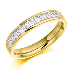 Ladies 9ct Yellow Gold Half Set Baguette 0.56ct Diamond 3.5mm Eternity Ring