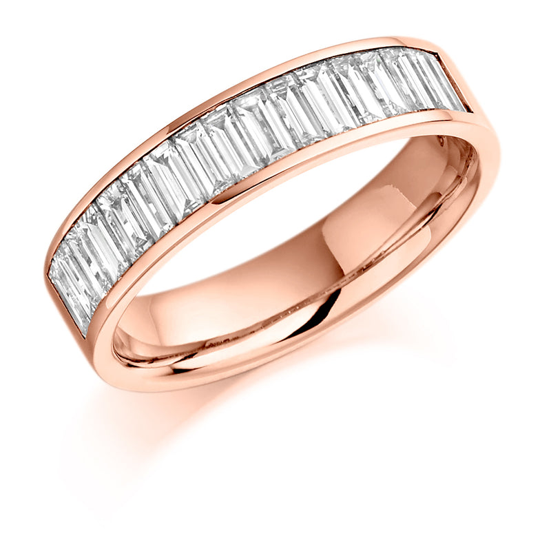 Ladies 9ct Rose Gold Half Set Baguette 1.00ct Diamond 4.5mm Wedding Ring