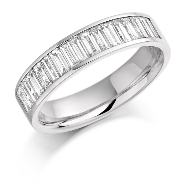 Ladies 9ct White Gold Half Set Baguette 1.00ct Diamond 4.5mm Wedding Ring