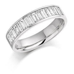 Ladies 18ct White Gold Half Set Baguette 1.00ct Diamond 4.5mm Wedding Ring