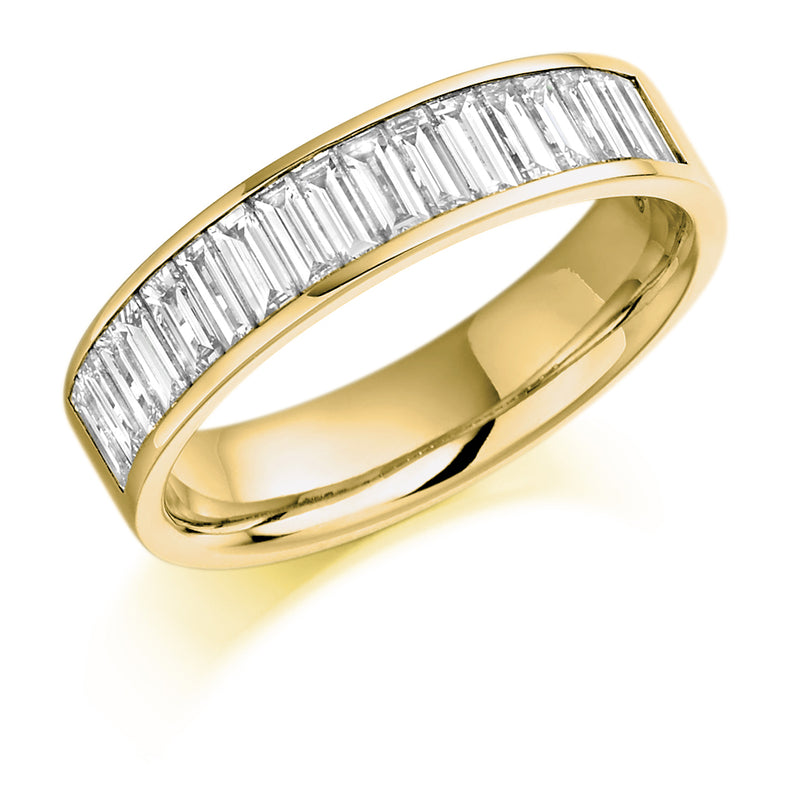 Ladies 9ct Yellow Gold Half Set Baguette 1.00ct Diamond 4.5mm Wedding Ring
