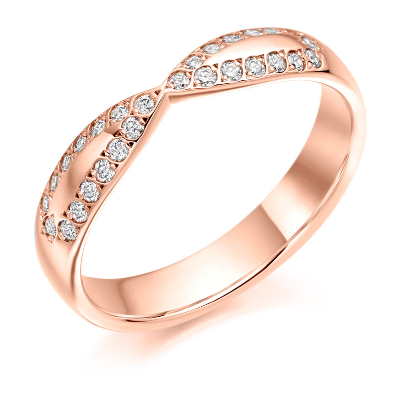 Ladies 9ct Rose Gold Half Set Round Brilliant 0.25ct Diamond 4mm Wedding Ring
