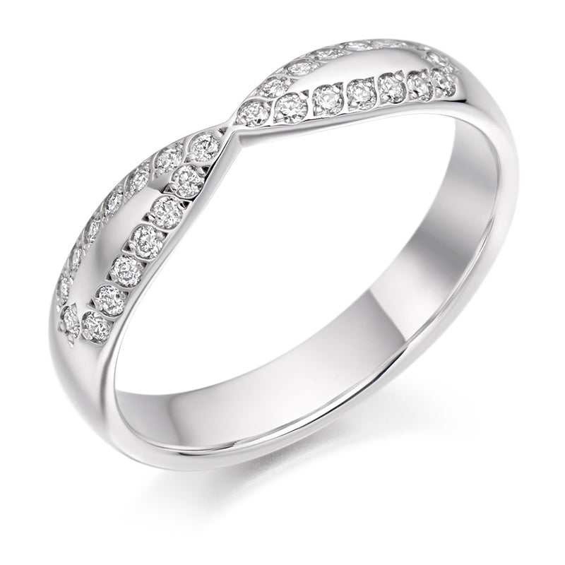 Ladies 9ct White Gold Half Set Round Brilliant 0.25ct Diamond 4mm Wedding Ring