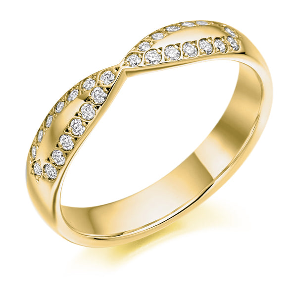 Ladies 9ct Yellow Gold Half Set Round Brilliant 0.25ct Diamond 4mm Wedding Ring