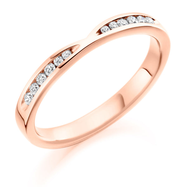 Ladies 18ct Rose Gold Half Set Round Brilliant 0.18ct Diamond 2.5mm Wedding Ring