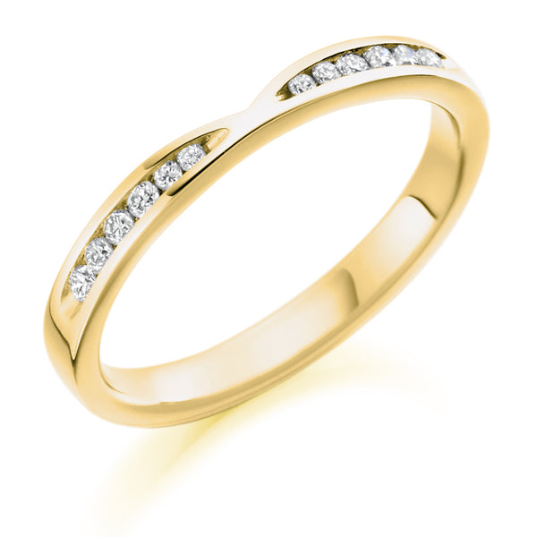 Ladies 18ct Yellow Gold Half Set Round Brilliant 0.18ct Diamond 2.5mm Wedding Ring