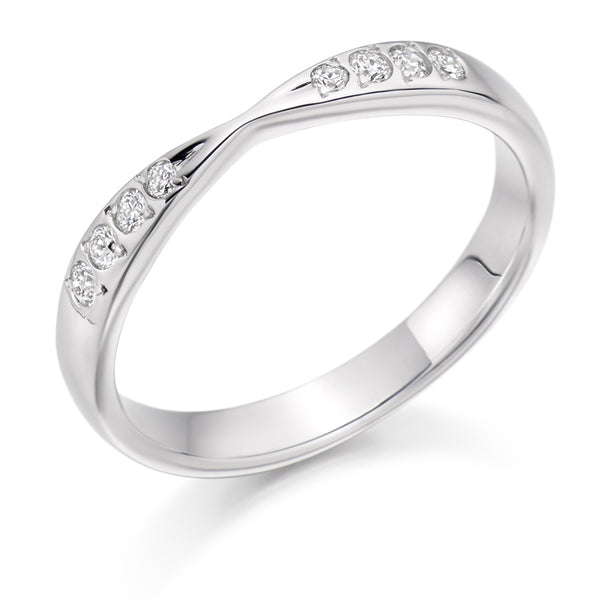 Ladies 9ct White Gold Half Set Round Brilliant 0.15ct Diamond 3mm Wedding Ring