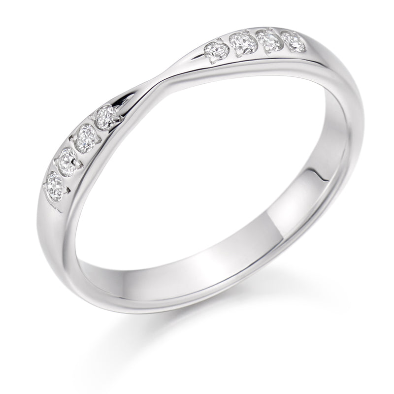 Ladies 18ct White Gold Half Set Round Brilliant 0.15ct Diamond 3mm Wedding Ring