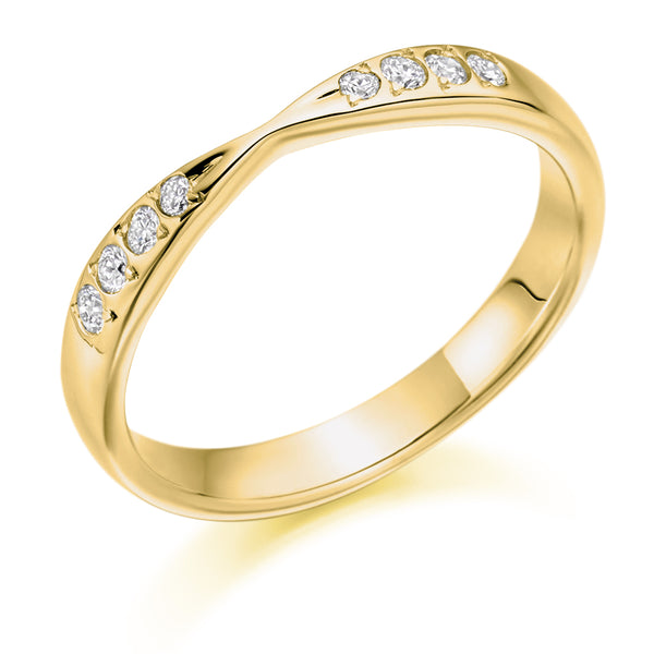 Ladies 9ct Yellow Gold Half Set Round Brilliant 0.15ct Diamond 3mm Wedding Ring
