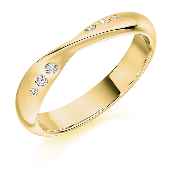Ladies 9ct Yellow Gold Half Set Round Brilliant 0.09ct Diamond 3.5mm Wedding Ring