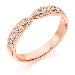 Ladies 9ct Rose Gold Half Set Round Brilliant 0.20ct Diamond 3.5mm Wedding Ring