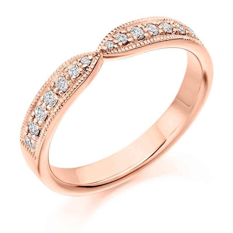 Ladies 18ct Rose Gold Half Set Round Brilliant 0.20ct Diamond 3.5mm Wedding Ring