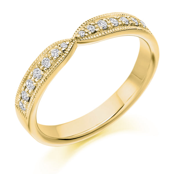 Ladies 9ct Yellow Gold Half Set Round Brilliant 0.20ct Diamond 3.5mm Wedding Ring