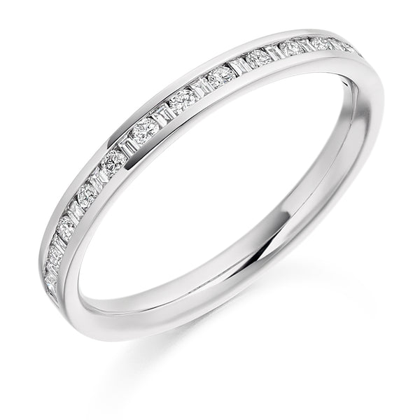 Ladies 9ct White Gold Half Set Mixed 0.30ct Diamond 2.5mm Wedding Ring