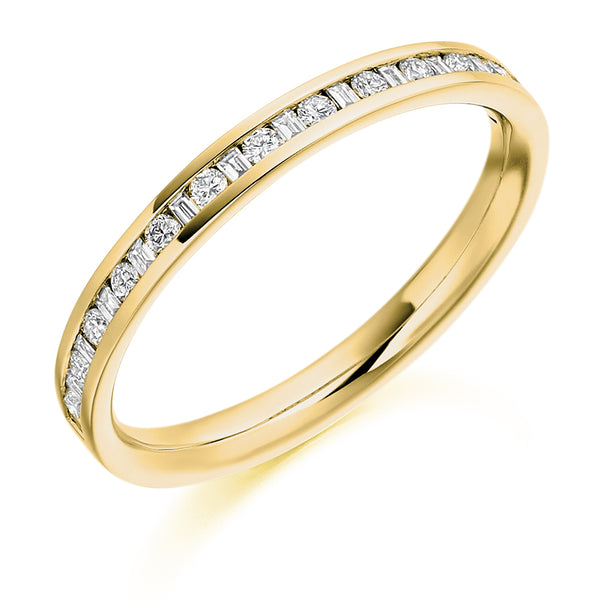 Ladies 9ct Yellow Gold Half Set Mixed 0.30ct Diamond 2.5mm Wedding Ring