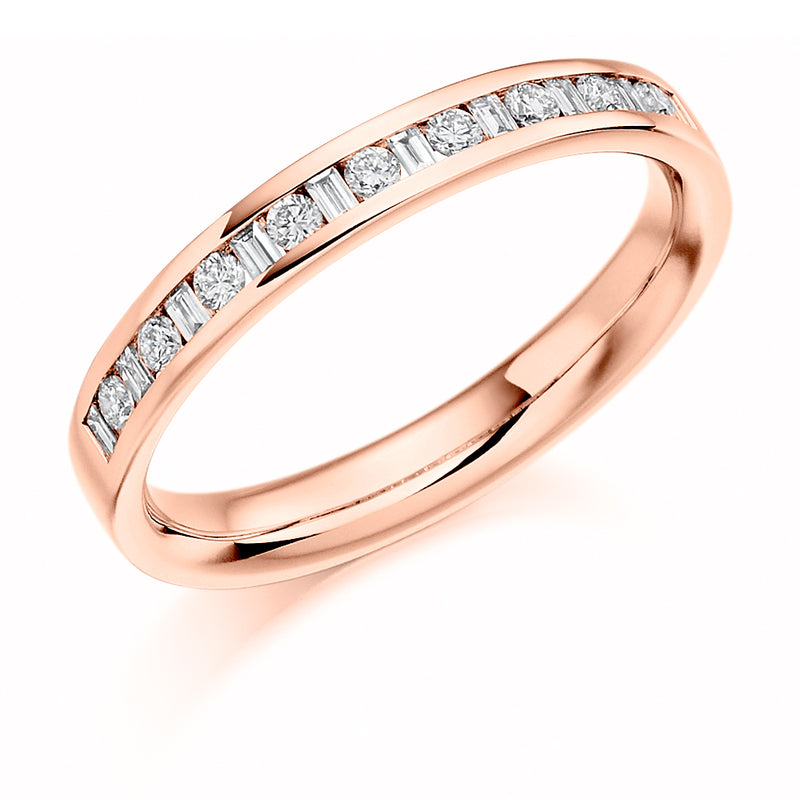 Ladies 18ct Rose Gold Half Set Mixed 0.25ct Diamond 2.5mm Wedding Ring