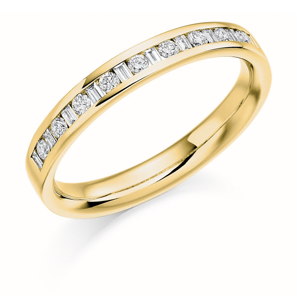 Ladies 9ct Yellow Gold Half Set Mixed 0.25ct Diamond 2.5mm Wedding Ring