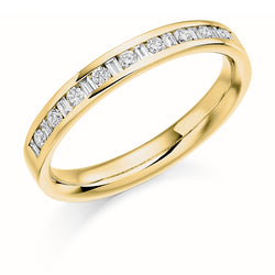 Ladies 18ct Yellow Gold Half Set Mixed 0.25ct Diamond 2.5mm Wedding Ring