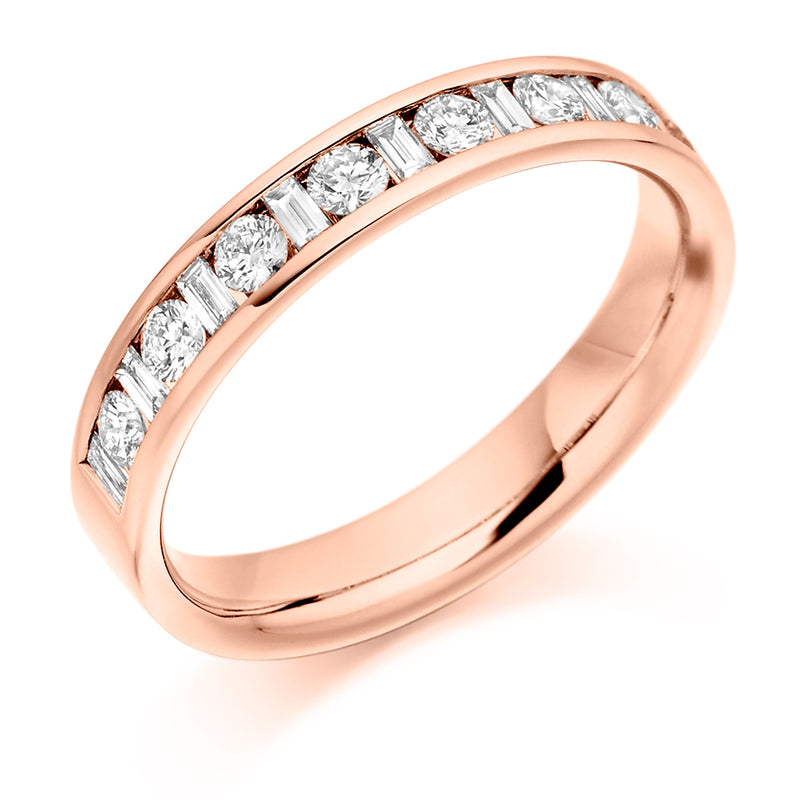 Ladies 9ct Rose Gold Half Set Mixed 0.50ct Diamond 3.5mm Wedding Ring