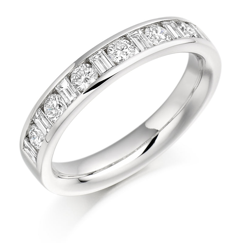 Ladies Platinum 950 Half Set Mixed 0.75ct Diamond 4mm Wedding Ring