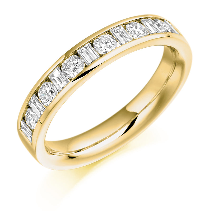 Ladies 9ct Yellow Gold Half Set Mixed 0.75ct Diamond 4mm Wedding Ring