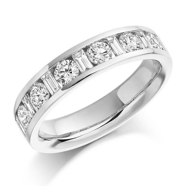 Ladies Platinum 950 Half Set Mixed 1.08ct Diamond 4.5mm Wedding Ring
