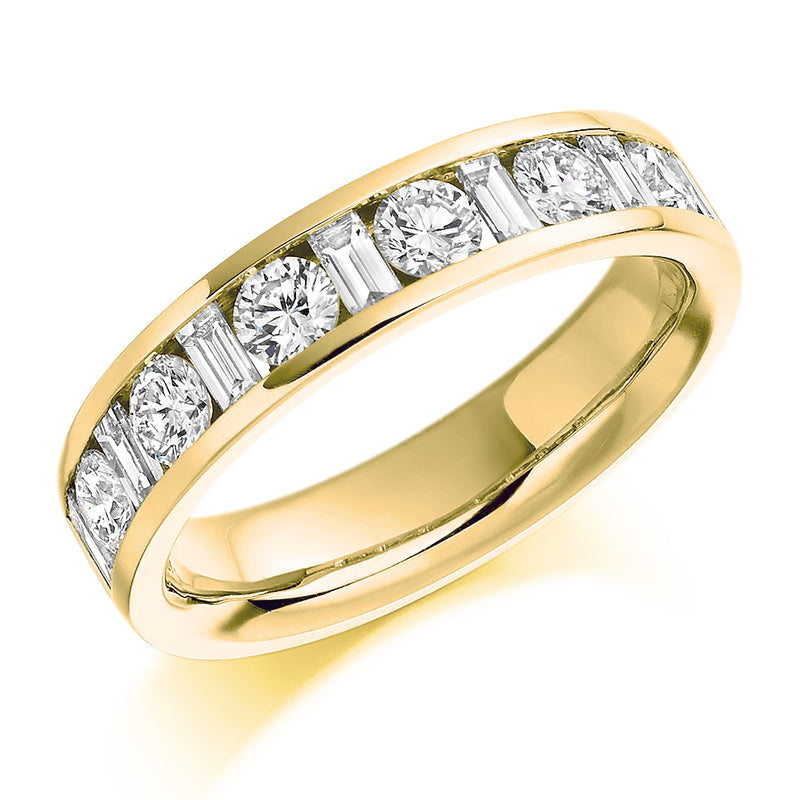Ladies 18ct Yellow Gold Half Set Mixed 1.08ct Diamond 4.5mm Wedding Ring