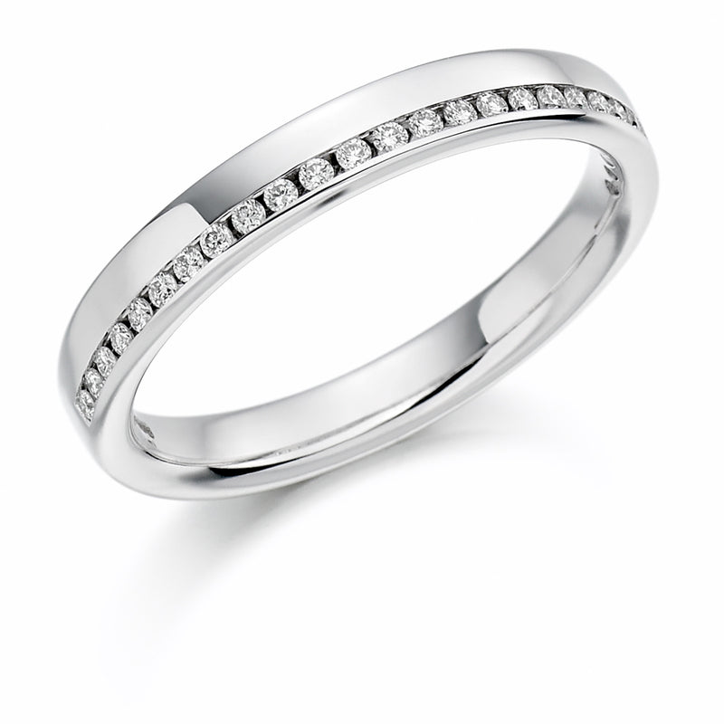 Ladies Platinum 950 Half Set Round Brilliant 0.12ct Diamond 3mm Wedding Ring