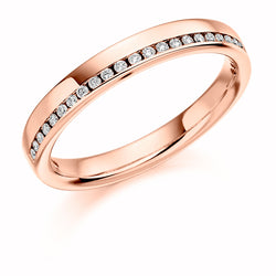Ladies 9ct Rose Gold Half Set Round Brilliant 0.12ct Diamond 3mm Wedding Ring