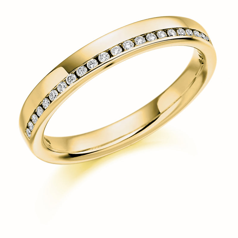 Ladies 9ct Yellow Gold Half Set Round Brilliant 0.12ct Diamond 3mm Wedding Ring