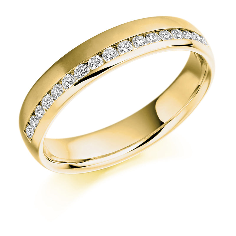 Ladies 18ct Yellow Gold Half Set Round Brilliant 0.26ct Diamond 4mm Wedding Ring