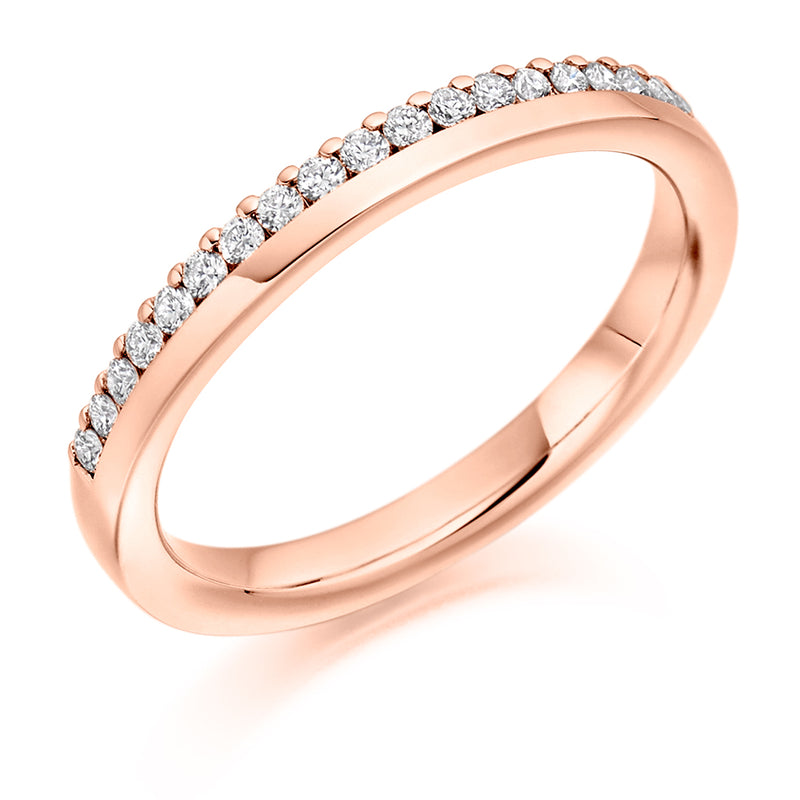 Ladies 18ct Rose Gold Half Set Round Brilliant 0.22ct Diamond 2.7mm Wedding Ring