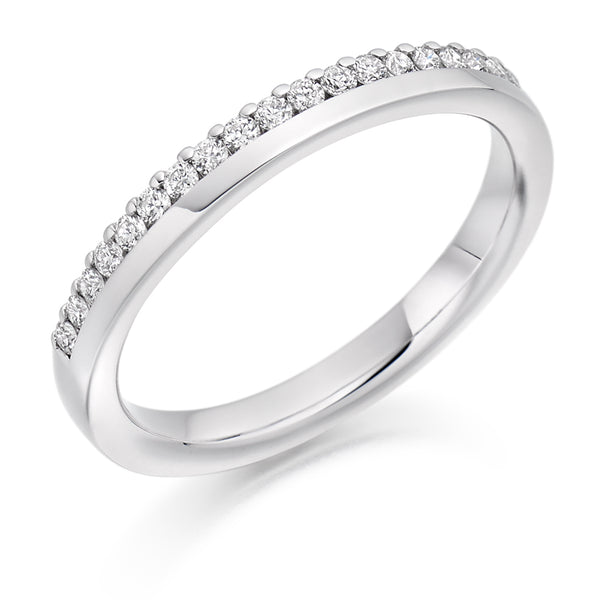 Ladies 9ct White Gold Half Set Round Brilliant 0.22ct Diamond 2.7mm Wedding Ring