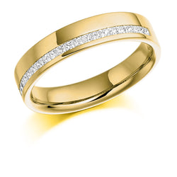 Ladies 9ct Yellow Gold Half Set Princess 0.25ct Diamond 4mm Wedding Ring