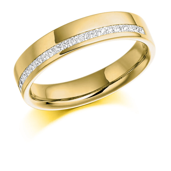 Ladies 9ct Yellow Gold Half Set Princess 0.25ct Diamond 4mm Eternity Ring