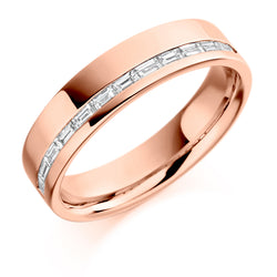 Ladies 9ct Rose Gold Half Set Baguette 0.30ct Diamond 5mm Wedding Ring