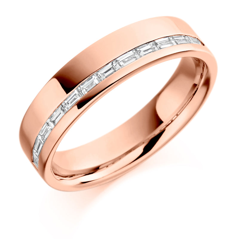 Ladies 18ct Rose Gold Half Set Baguette 0.30ct Diamond 5mm Wedding Ring