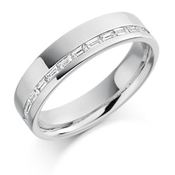 Ladies 9ct White Gold Half Set Baguette 0.30ct Diamond 5mm Wedding Ring