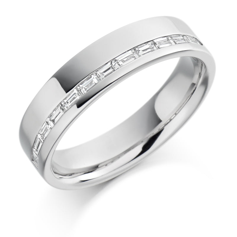 Ladies 18ct White Gold Half Set Baguette 0.30ct Diamond 5mm Wedding Ring