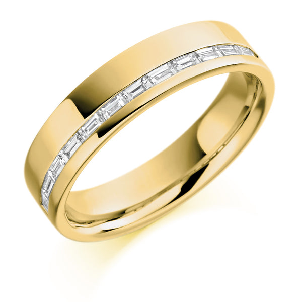 Ladies 9ct Yellow Gold Half Set Baguette 0.30ct Diamond 4.5mm Eternity Ring