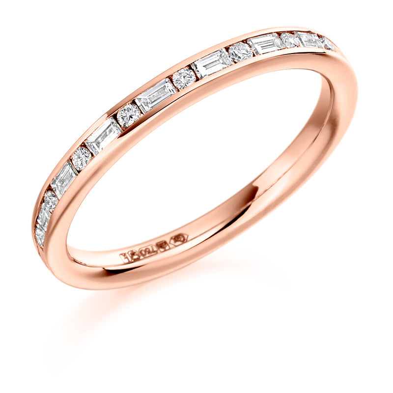 Ladies 9ct Rose Gold Half Set Mixed 0.30ct Diamond 2.5mm Wedding Ring