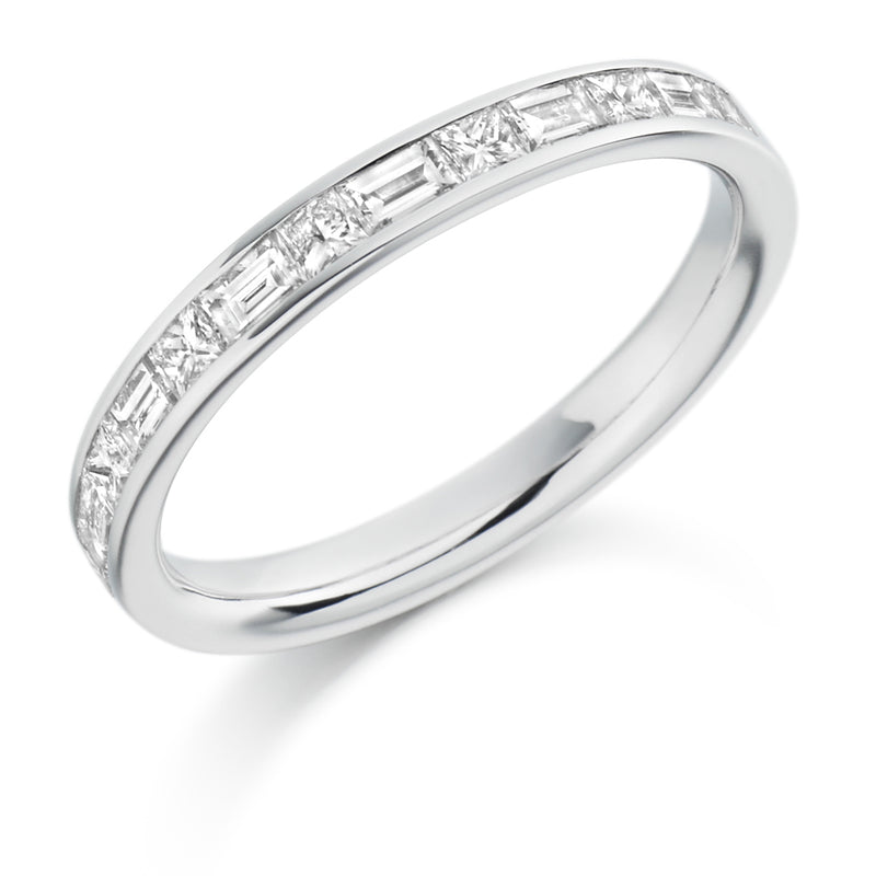 Ladies Platinum 950 Half Set Mixed 0.60ct Diamond 3mm Eternity Ring