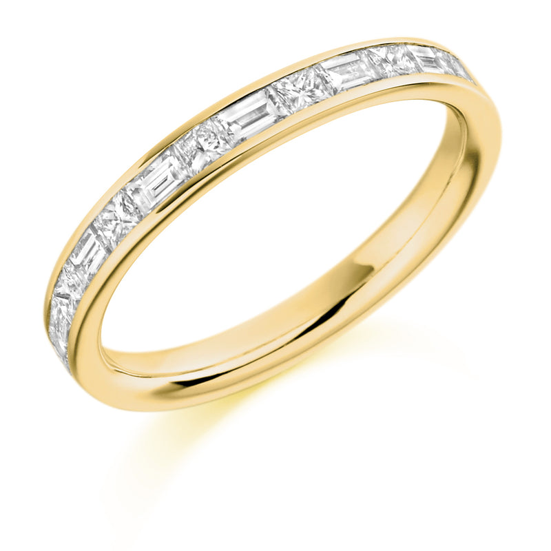 Ladies 18ct Yellow Gold Half Set Mixed 0.60ct Diamond 3mm Wedding Ring