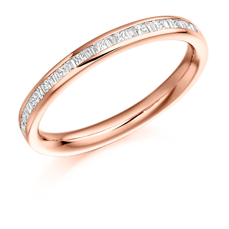 Ladies 18ct Rose Gold Half Set Mixed 0.30ct Diamond 2.5mm Wedding Ring