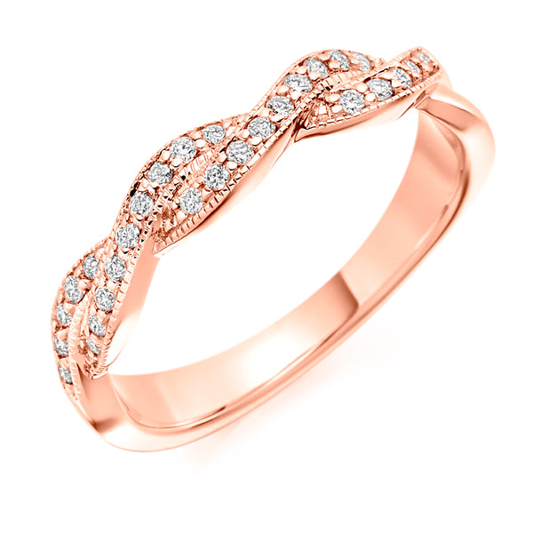 Ladies 18ct Rose Gold Half Set Round Brilliant 0.22ct Diamond 4mm Wedding Ring