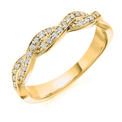 Ladies 9ct Yellow Gold Half Set Round Brilliant 0.22ct Diamond 4mm Wedding Ring