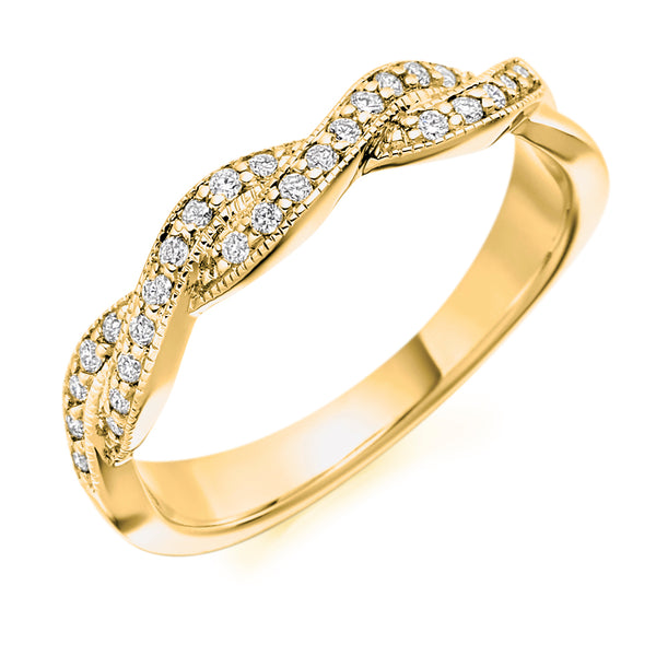 Ladies 9ct Yellow Gold Half Set Round Brilliant 0.22ct Diamond 4mm Eternity Ring