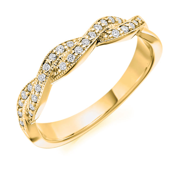 Ladies 18ct Yellow Gold Half Set Round Brilliant 0.22ct Diamond 4mm Wedding Ring